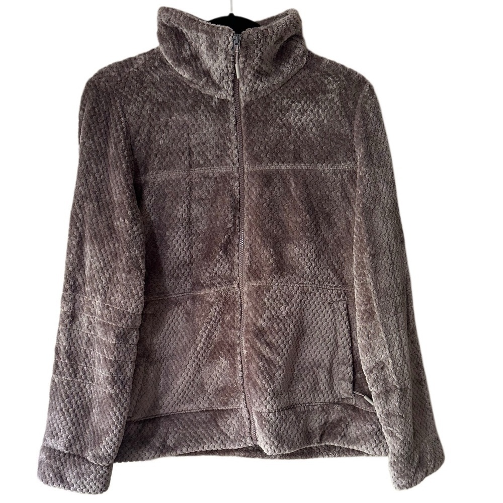 Free Country Brown Driftwood Fleece Textured Zip Up Jacket Collar Winter Cozy M